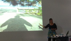 Helen Ramoutsaki performing the half-hour version of 'Wet: an appetite for the tropics' at the 2013 Association for the Study of Australian Literature Conference in Wagga Wagga. (Photo: Lachlan Brown)